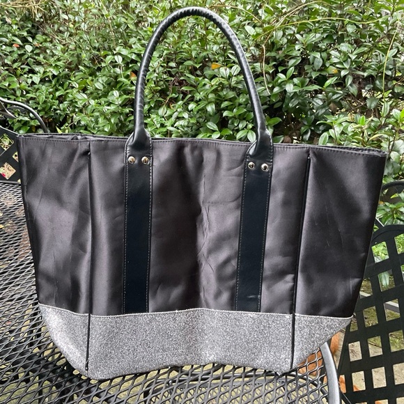 Blingy Stylish Satin Vegan Leather Glitter Double Handle Tote Bag! - Picture 15 of 16